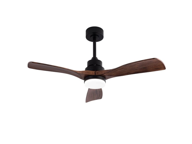  Ventilateur de plafond 107x107x34 cm noir et noyer foncé, abs avec lumière led et télécommande 6 vitesses  - Conforama D