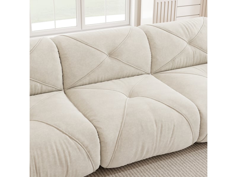  Fauteuil canapé d'angle l modulaire 4 places en chenille beige clair avec repose-pieds et base antidérapante pour salon contemporain  - Conforama R
