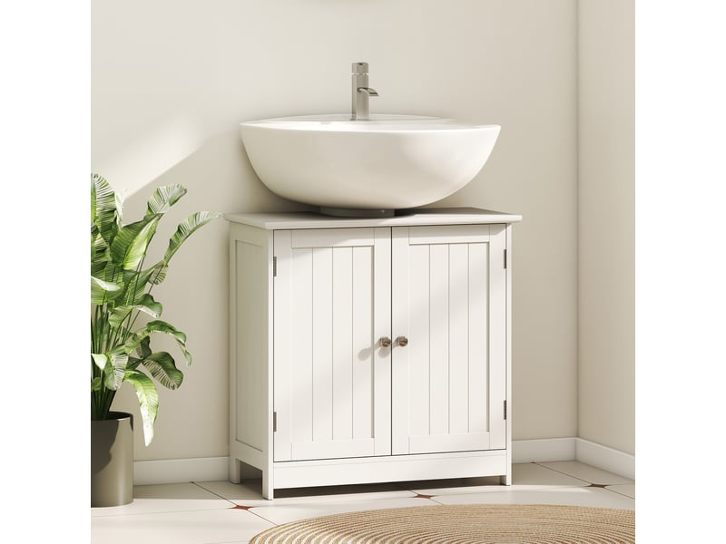  Meuble sous lavabo blanc à 2 portes, étagère réglable, 60 x 30 x 60 cm  - Conforama C