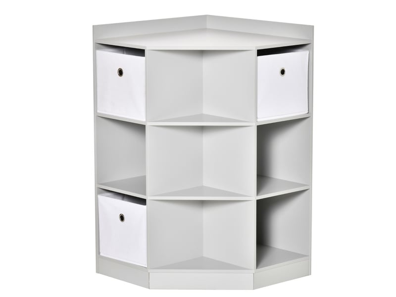 Étagère d’angle enfant 57,4 x 57,4 x 94 cm – gris – 9 compartiments, 3 bacs et plateau supérieur  - Conforama B