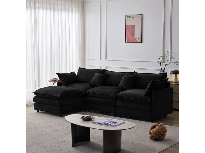 Canapé d'angle modulable en l 3 places avec pouf - tissu chenille déhoussable 267x154x85 cm - Conforama C