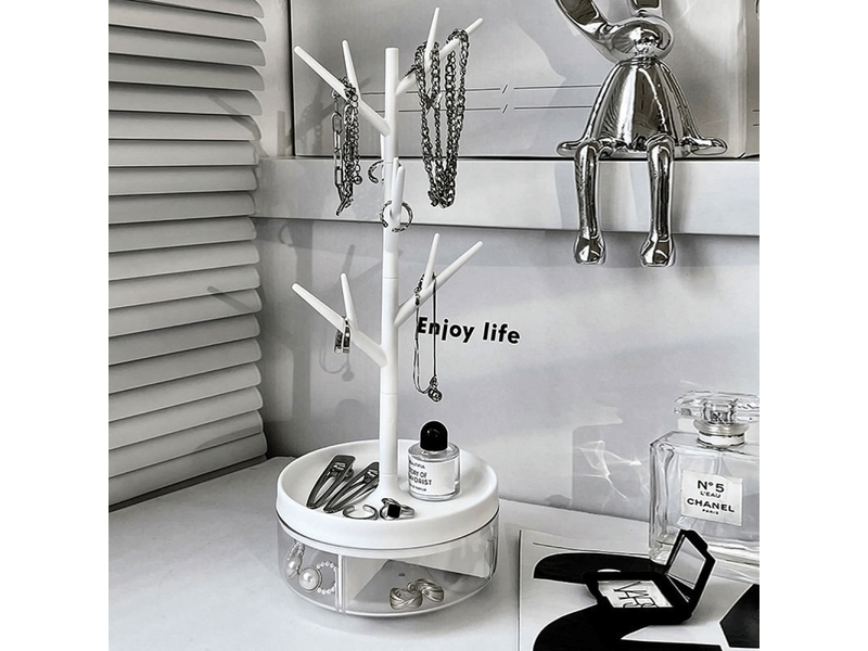  Organisateur de bijoux en forme d'arbre, présentoir à bijoux blanc, porte bijoux femme, présentoir à bijoux avec plateau rotatif  - Conforama B