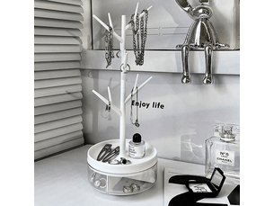 Organisateur de bijoux en forme d'arbre, présentoir à bijoux blanc, porte bijoux femme, présentoir à bijoux avec plateau rotatif