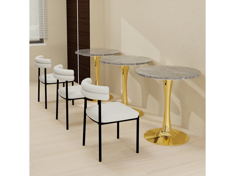  Table basse ronde à pieds hauts avec plateau en marbre artificiel, style moderne, pour salon et salle à manger, doré  - Conforama C