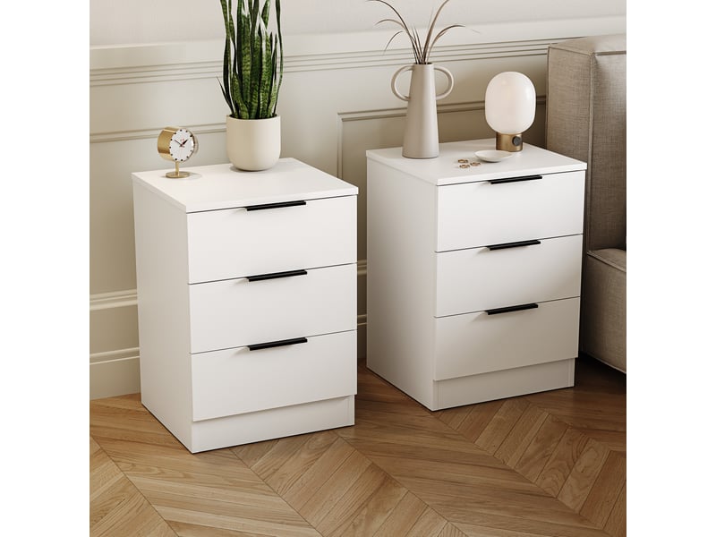  Table de chevet trega 3 tiroirs, commode de nuit, chambre, set de 2, 50x39x28cm, blanc 3332101 - Conforama B