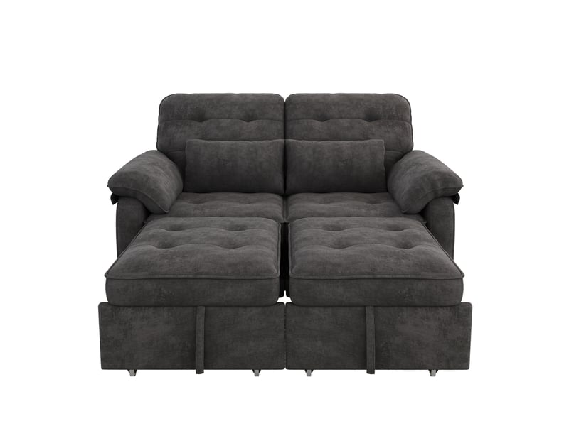  Canapé-lit tcqpz 3-en-1 2 places 142 x 90 x 86,5 cm convertible avec dossier réglable et port usb gris en chenille  - Conforama A