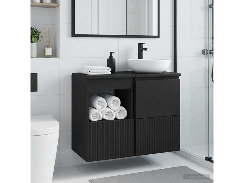  Armoire de salle de bain, meuble de rangement noir 30x44.5x50 cm  - Conforama B