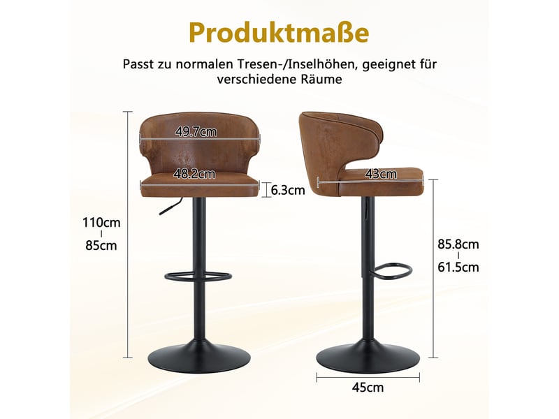  Lot de 2 tabourets de bar,réglables et pivotants 360°,tissu,marron  - Conforama C