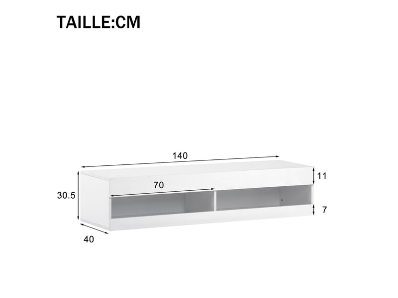  Meuble tv mural led blanc en mdf – 140 x 40 x 30,5 cm  - Conforama D