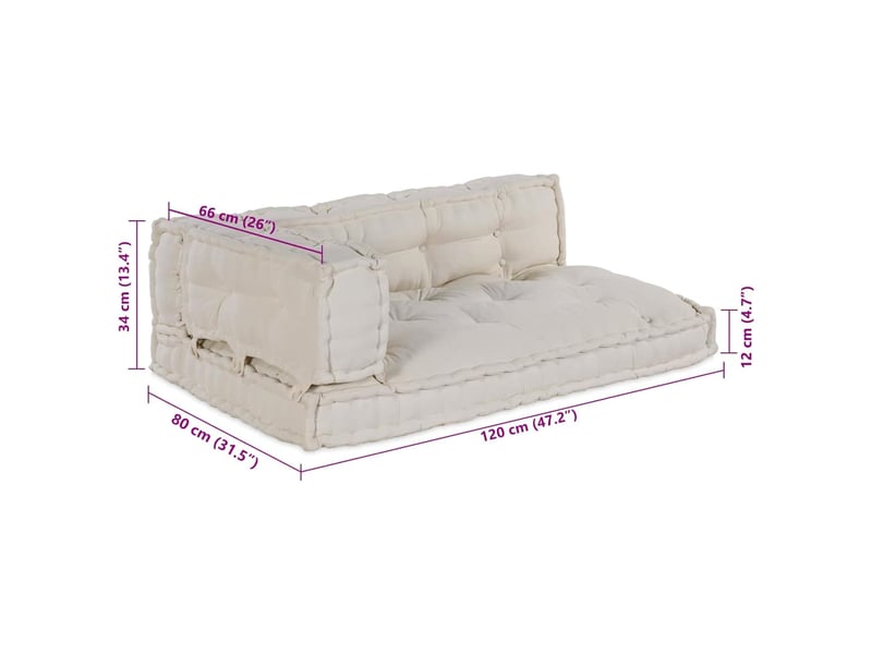  Coussin de canapé sur palette, coussin de chaise 3 pc tissu crème 120 x 80 x 34 cm cf54208  - Conforama E