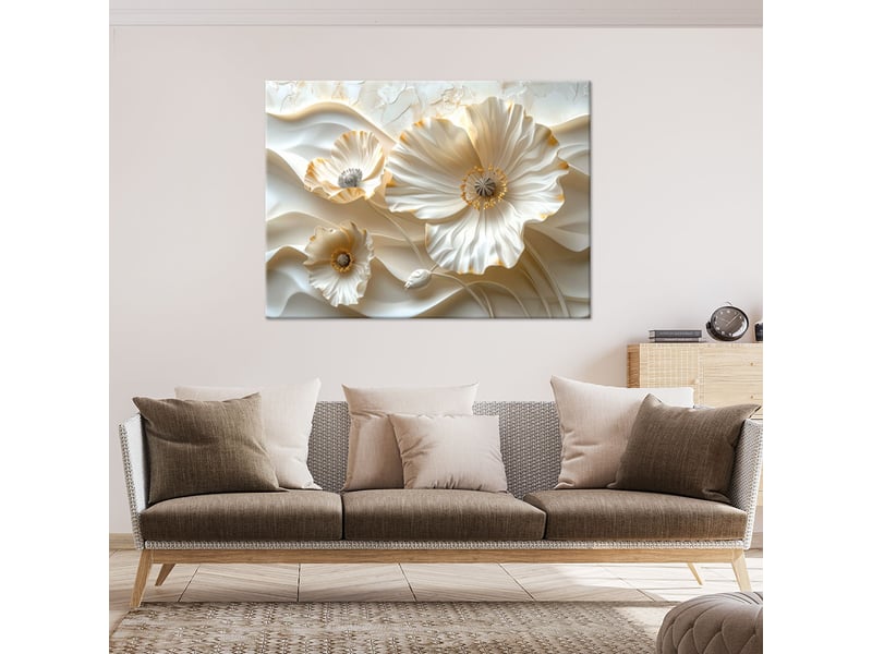 Tableaux, fleurs blanches sur fond ondulé 120x80 1328139973 - Conforama B