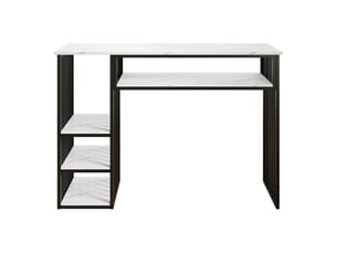 Table de cuisine 140 x 40 x 105 cm rangement intégré 3 compartiments de rangement plateau en mdf effet marbre structure en métal noir format table haute