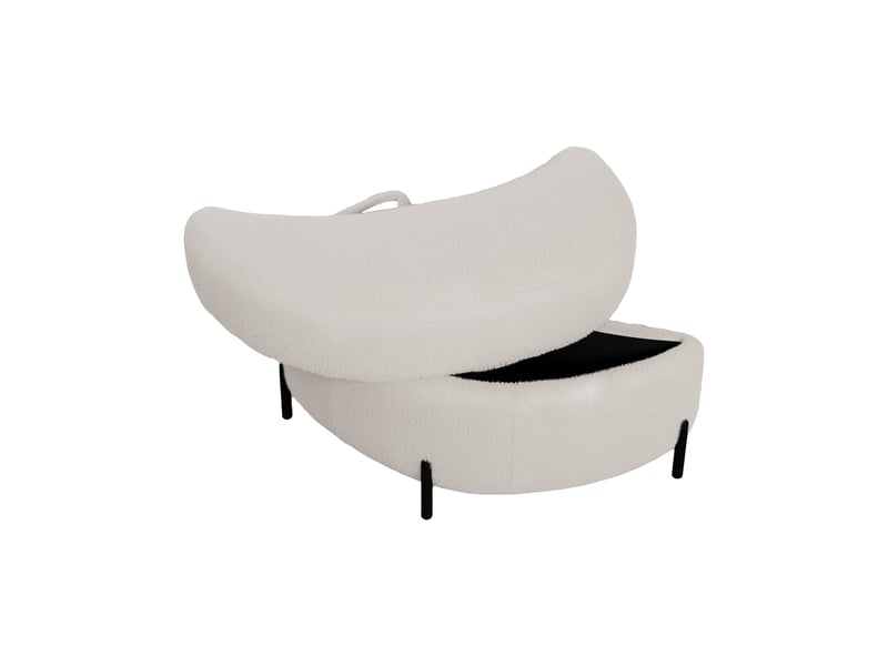 Pouf demi-lune en tissu bouclette ivoire avec plateau, siège rembourré et repose-pieds - Conforama E
