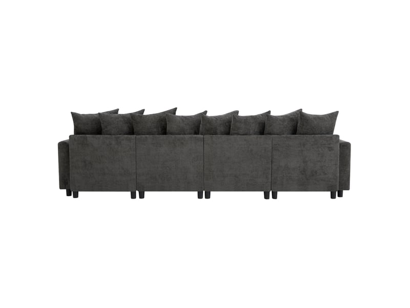  Canapé d'angle modulaire 6 places en u ou l avec 2 poufs, ports usb et type c, chenille gaufrée grise  - Conforama A