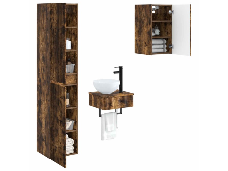  Ensemble de mobilier de salle de bain 3 pc chêne fumé cf64313  - Conforama C