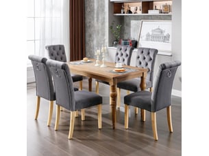 Lot de 4 chaises salle à manger 63x45x100 cm, velours gris, pieds en bois, haut dossier, clous chromés