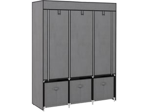 Armoire pliable avec 2 barres, 5 étagères et 3 tiroirs pour chambre, en acier et tissu, gris foncé 125 × 43 × 162,5 cm