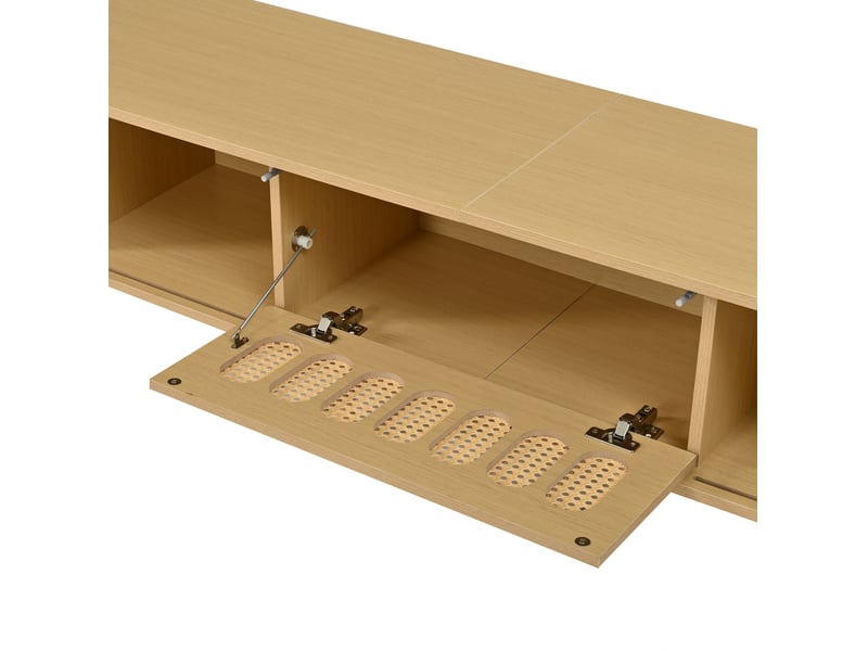  Meuble tv 180x40x40 cm avec porte abattante, mdf, coloris bois clair  - Conforama E