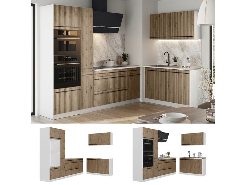 Vicco cuisine en angle, chêne artisanblanc, 230 x 120 cm plan de travail anthracite - Conforama D