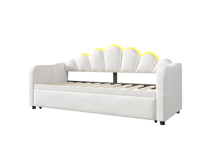  Lit gigogne,90x200 cm,avec couchage d'appoint et led, mdf, contreplaqué, blanc  - Conforama A
