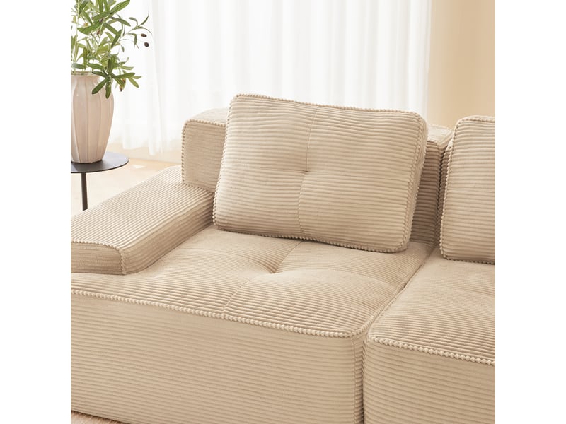  Canapé modulable d'angle beige tissu côtelé salon bureau sans montage pieds antidérapants  - Conforama D