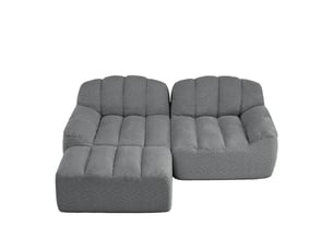 Canapé d’angle coquille 2 places avec pouf gris – 210 x 165 x 79 cm