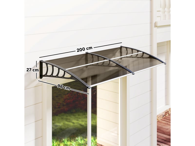  Auvent de porte toit marquise en polycarbonate auvent de porte d'entrée bord en aluminium contre la pluie et uv  - Conforama E