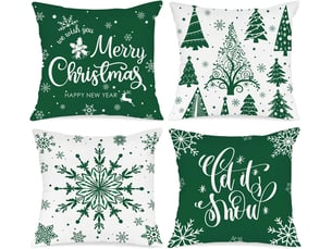 Lot de 4 housses de coussin de noël 45 x 45 cm, motif flocons de neige d'hiver, décoration de noël vert