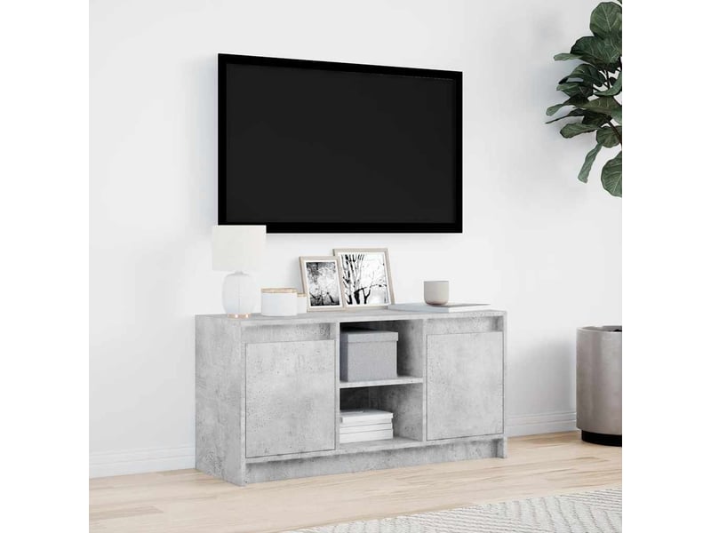  Meuble tv - banc tv - meuble de rangement avec led gris béton 100x34x50 cm bois d'ingénierie  - Conforama D