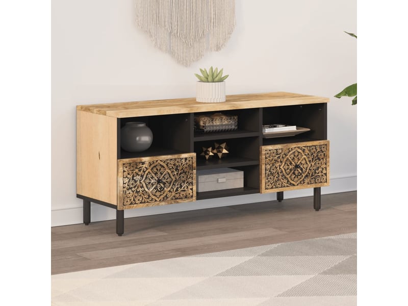 Meuble tv - banc tv - meuble de rangement 100x33x46 cm bois massif de manguier  - Conforama C
