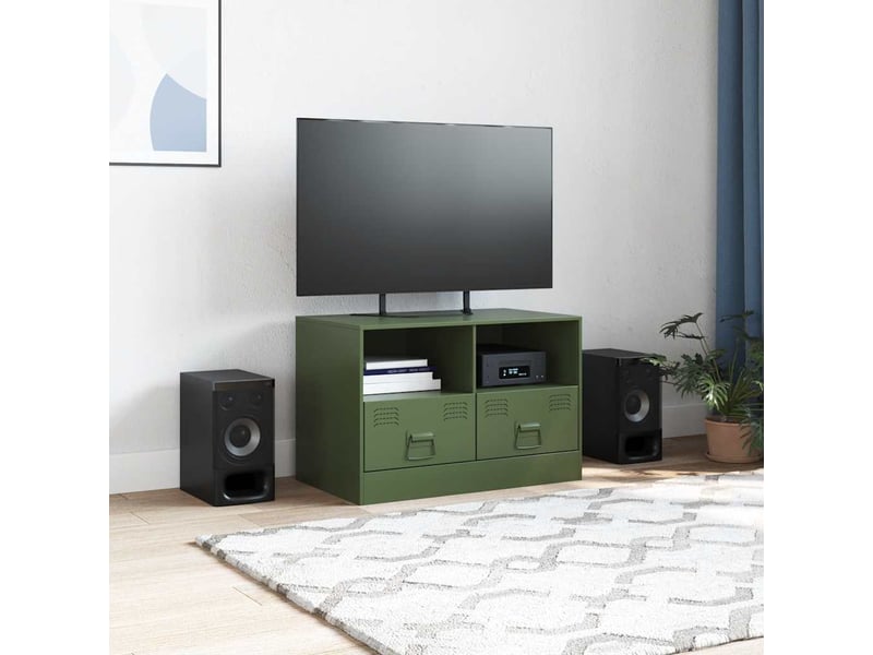  Meuble tv - banc tv - meuble de rangement vert olive 67x39x44 cm acier  - Conforama C