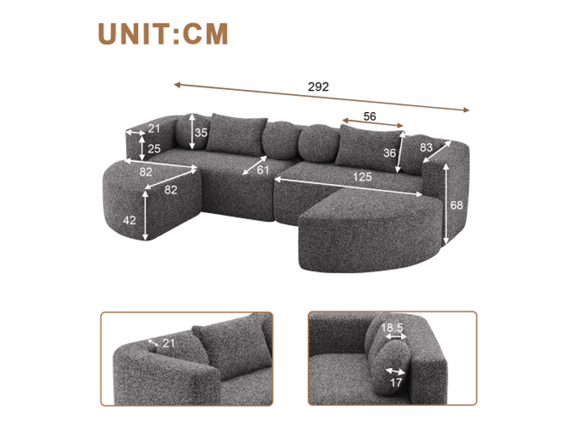  Canapé-lit modulable cloud chenille noir – sans montage – fonction couchage – 292x165x68 cm  - Conforama C