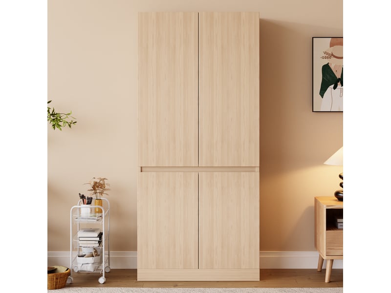  Armoire à 2 portes avec penderie et rangement bas, style moderne, pour chambre, bois naturel, 70 × 40 × 170 cm  - Conforama C