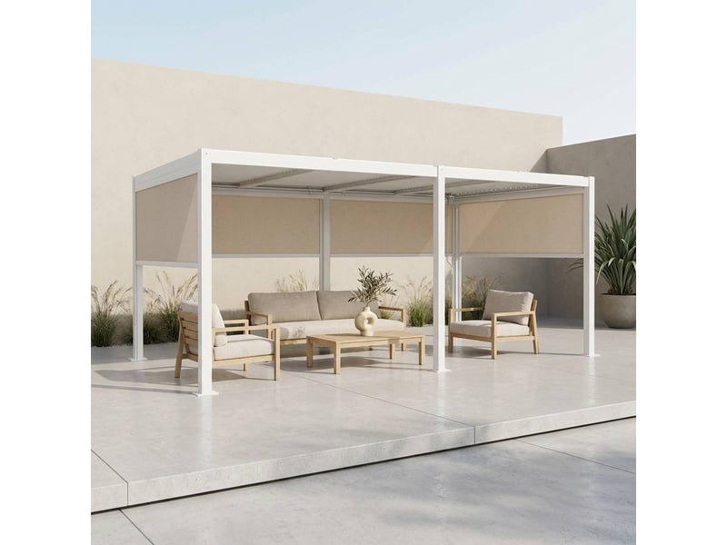  Pergola bioclimatique aluminium et acier 3x6m lames orientables + 4 stores 3m palace blanc  - Conforama B