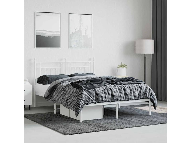  Lit double- lit adulte -  cadre de lit métal sans matelas et tête de lit blanc 140x190 cm  - Conforama C