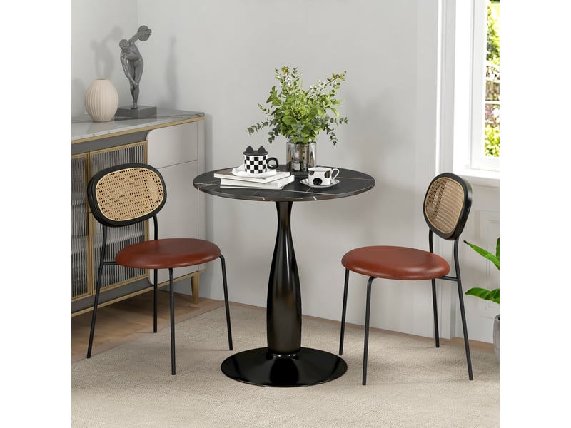  Table de salle à manger ronde, acier thermolaqué, mdf mélaminé, pieds antidérapants, 70 x 74 cm, noire  - Conforama C