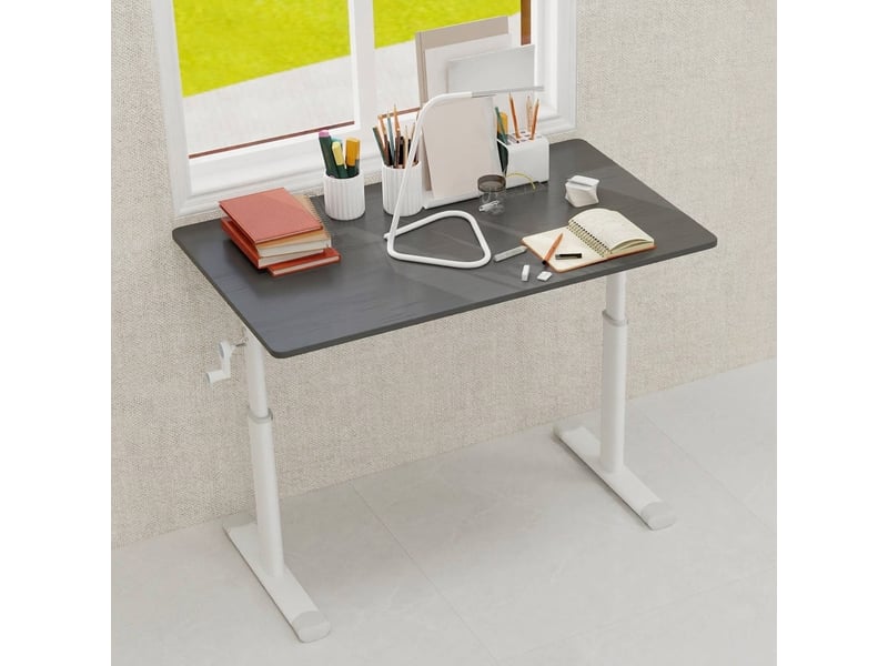  Bureau assis debout manuel réglable en hauteur 100x60cm gris métal et bois  - Conforama B
