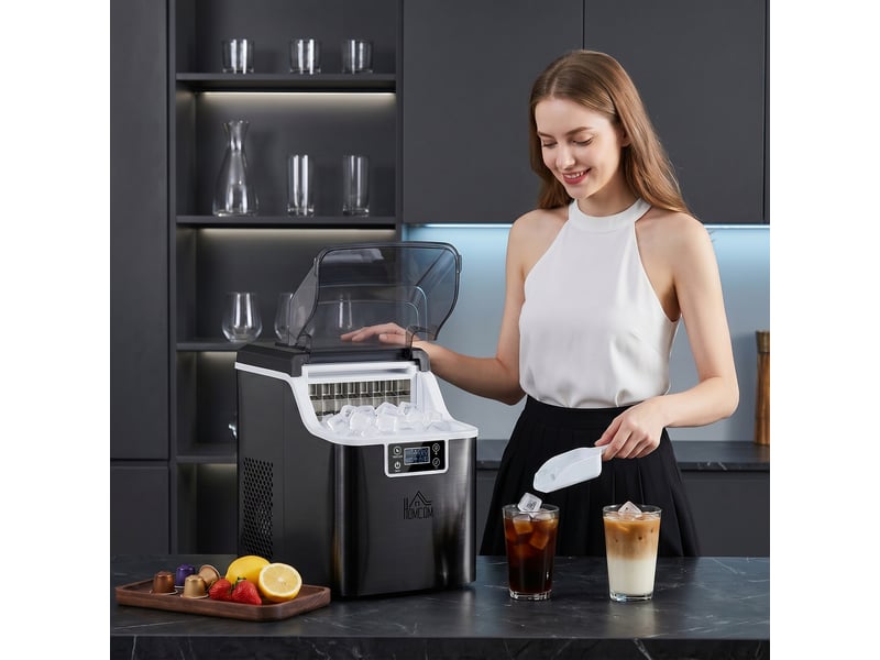  Machine à glaçons, 20 kg en 24h, 24 glaçons en 14-18 min, ice maker avec fonction autonettoyante, 25,2x36x37,1cm, noir  - Conforama D
