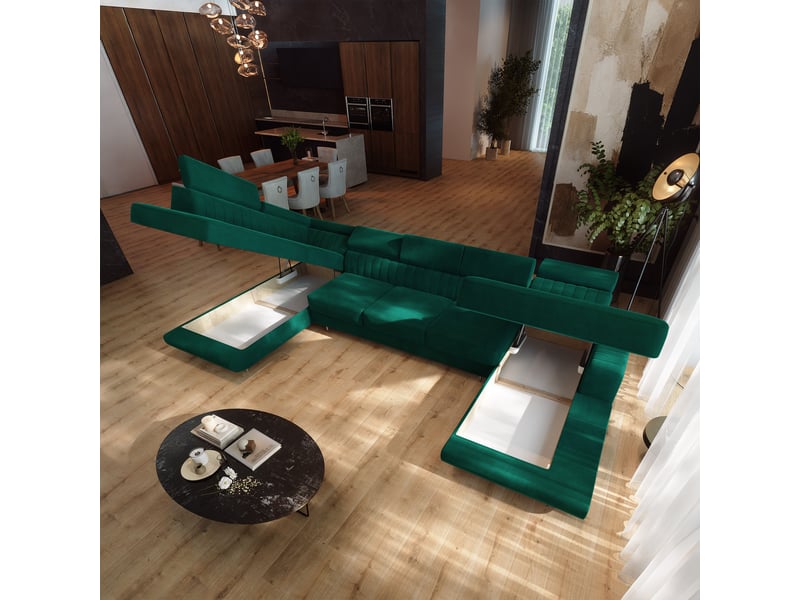  Canapé d'angle gaian, velours vert bouteille  - Conforama C