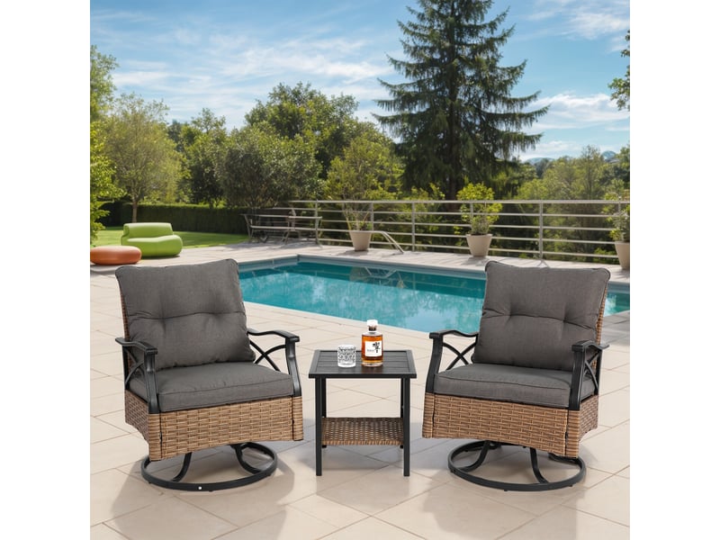  Ensemble de fauteuils à bascule extérieur 3 pièces, 2 fauteuils et 1 table, marron  - Conforama B