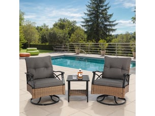 Ensemble de fauteuils à bascule extérieur 3 pièces, 2 fauteuils et 1 table, marron
