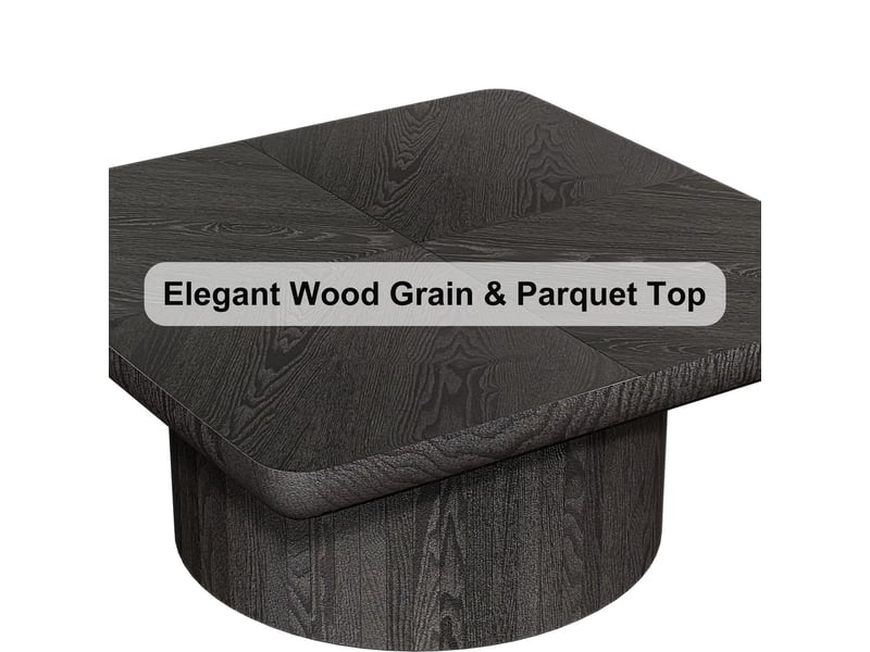  Table basse plateau en placage bois motif parquet base cylindrique plateau épais finition noire table de salon  - Conforama E
