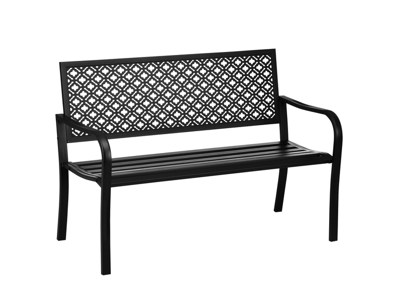  Banc de jardin 2 places 127 x 63 x 83 cm – noir – acier thermolaqué, dossier à motif floral et accoudoirs  - Conforama A