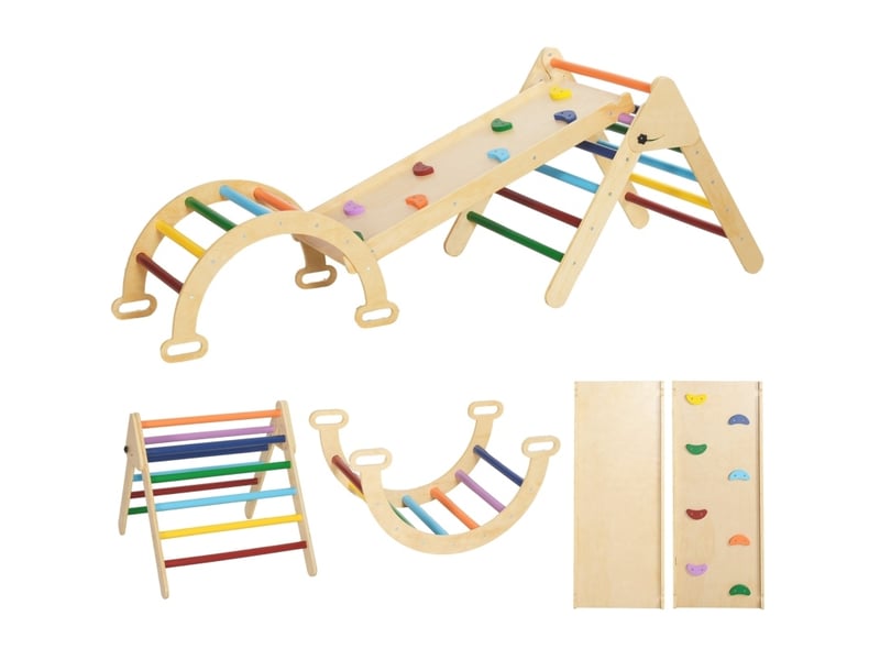  Structure d’escalade enfant 5 en 1 178x64,5x59 cm – multicolore – pliable avec rampe réglable et réversible  - Conforama A