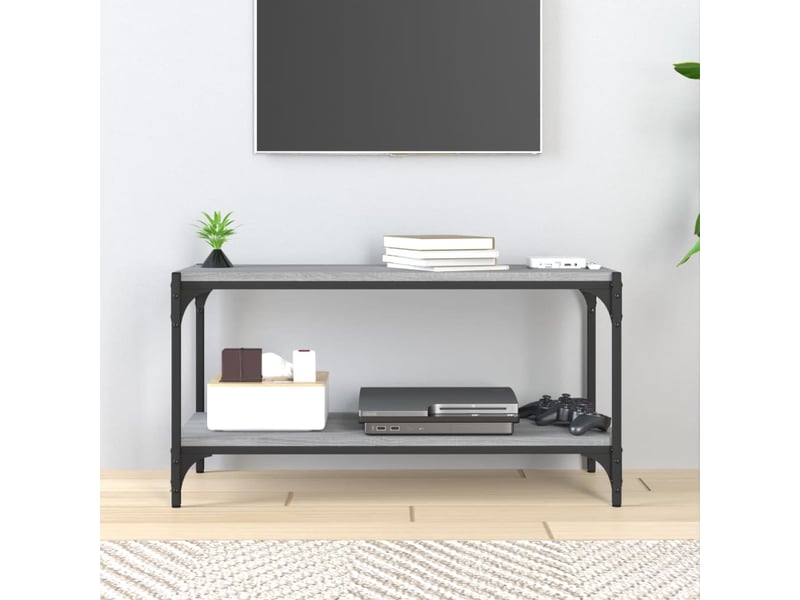  Meuble tv - banc tv - meuble de rangement sonoma gris 80x33x41 cm bois d'ingénierie et acier  - Conforama C