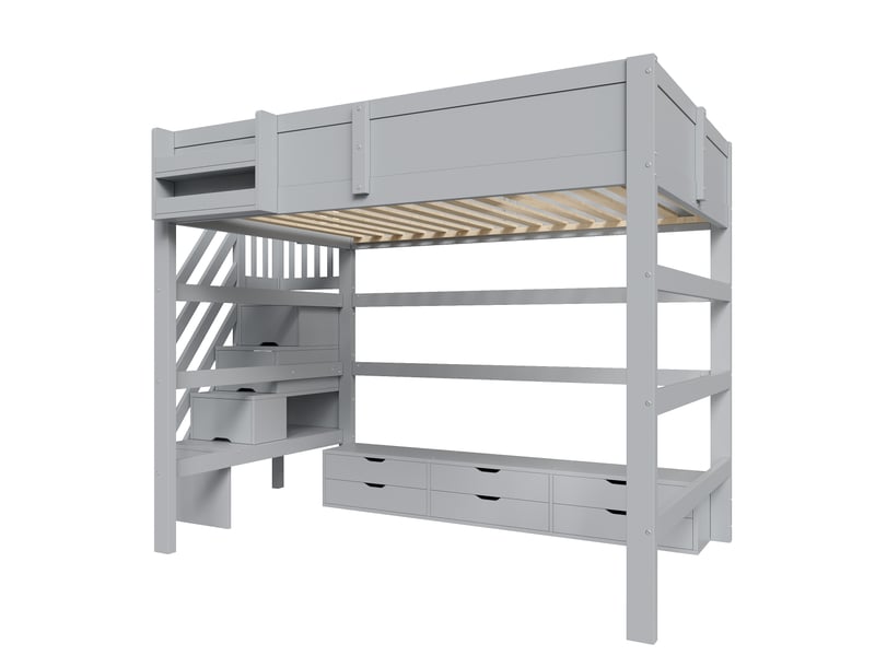  Lit mezzanine 140x200 cm - grand rangement - 6 tiroirs - barrière de sécurité - bois - structure multifonction - pour chambre enfant - bois naturel CozyNest - Conforama E