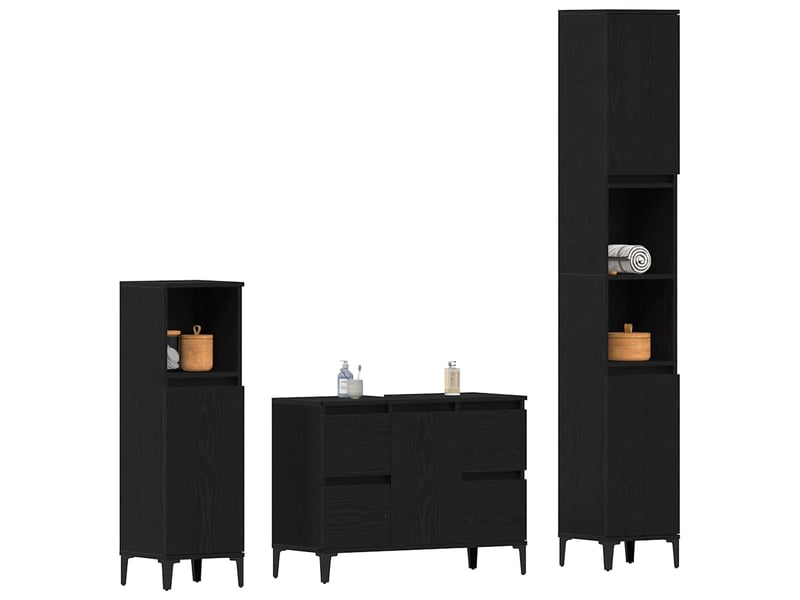 Ensemble de mobilier de salle de bain 3 pc chêne noir cf64321 - Conforama C