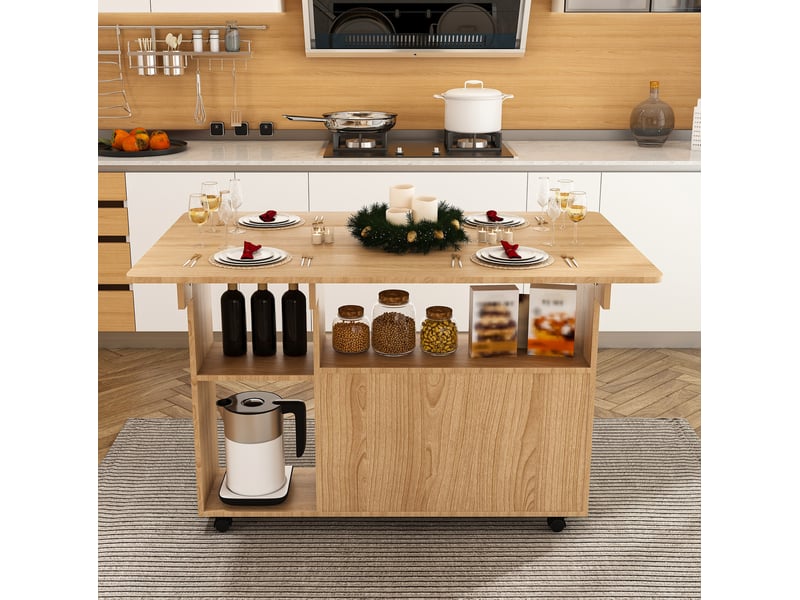  Desserte 110x70x80 cm avec rangements, roulettes et finition chêne clair  - Conforama E