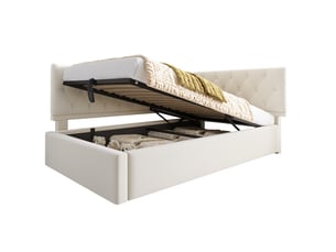 Lit banquette coffre 90 x 190 cm en velours beige sans matelas