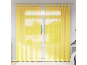 Lot de 2 rideaux en voile, voilages avec boucles jaune 140x245 cm cf44305